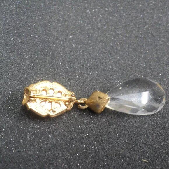 Gem Craft Brooch Pin Faux Pearl, Crystal, Rhinestone Vintage Light Defects 2.75" - Picture 5 of 5